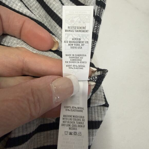 Offline by Aerie THUMBS UP POLO MAXI DRESS Size S Gray Stripe Short Sleeve NEW - Picture 9 of 11